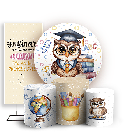 Capas Painel Redondo Trio Cilindro e Faixa Lateral Sublimado - Dia Dos Professores