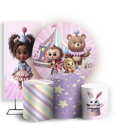 Capas Painel Redondo Trio Cilindro e Faixa Lateral Sublimado - Circo