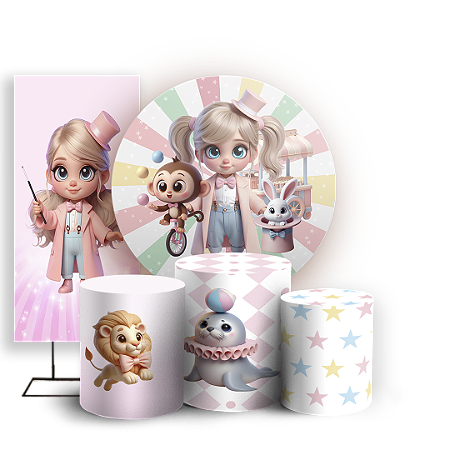 Capas Painel Redondo Trio Cilindro e Faixa Lateral Sublimado - Circo