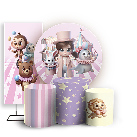 Capas Painel Redondo Trio Cilindro e Faixa Lateral Sublimado - Circo