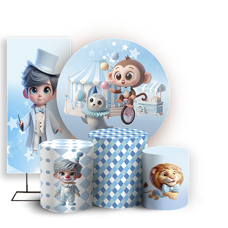 Capas Painel Redondo Trio Cilindro e Faixa Lateral Sublimado - Circo