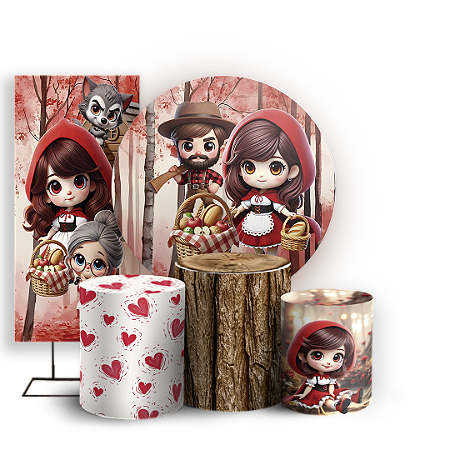 Capas Painel Redondo Trio Cilindro e Faixa Lateral Sublimado - Chapeuzinho Vermelho