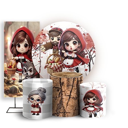 Capas Painel Redondo Trio Cilindro e Faixa Lateral Sublimado - Chapeuzinho Vermelho