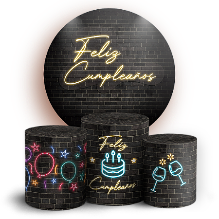 Capas Painel Redondo e Trio Cilindro Sublimado - Feliz Cumpleaños ES