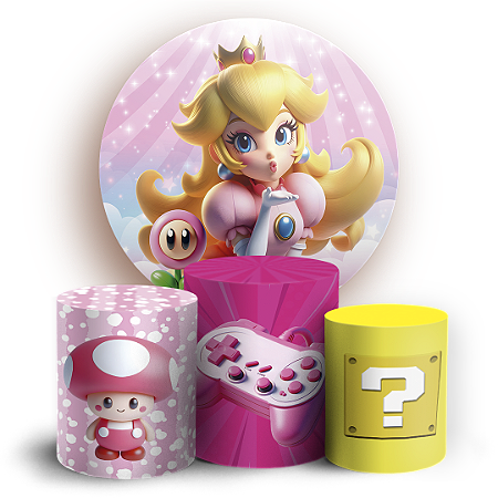 Capas Painel Redondo e Trio Cilindro Sublimado - Princesa Peach Super Mario