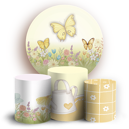 Capas Painel Redondo e Trio Cilindro Sublimado - Jardim