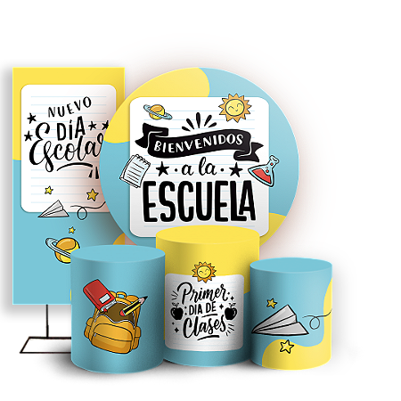 Capas Painel Redondo Trio Cilindro e Faixa Lateral Sublimado - Vuelta a Clases ES
