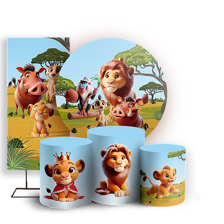 Capas Painel Redondo Trio Cilindro e Faixa Lateral Sublimado - O Rei Leão