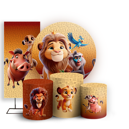 Capas Painel Redondo Trio Cilindro e Faixa Lateral Sublimado - O Rei Leão