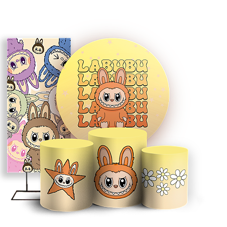 Capas Painel Redondo Trio Cilindro e Faixa Lateral Sublimado - Labubu