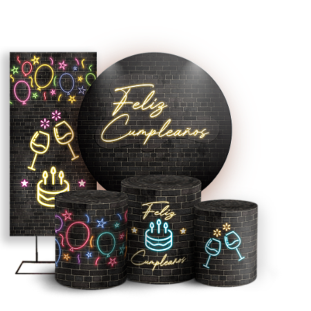 Capas Painel Redondo Trio Cilindro e Faixa Lateral Sublimado - Feliz Cumpleaños ES