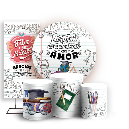 Capas Painel Redondo Trio Cilindro e Faixa Lateral Sublimado - Dia del Maestro ES