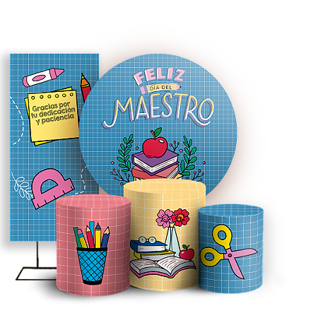 Capas Painel Redondo Trio Cilindro e Faixa Lateral Sublimado - Dia del Maestro ES