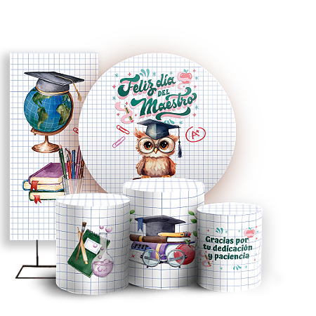 Capas Painel Redondo Trio Cilindro e Faixa Lateral Sublimado - Dia del Maestro ES