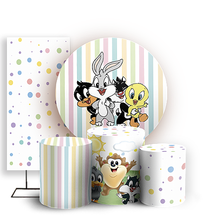 Capas Painel Redondo Trio Cilindro e Faixa Lateral Sublimado - Looney Tunes