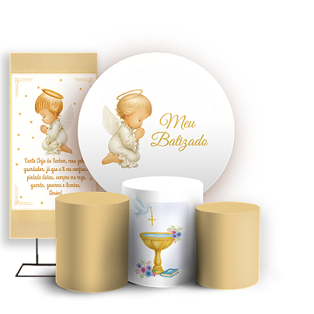 Capas Painel Redondo Trio Cilindro e Faixa Lateral Sublimado - Anjo Batizado