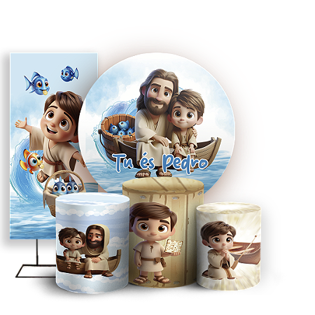 Capas Painel Redondo Trio Cilindro e Faixa Lateral Sublimado - Tu Es Pedro