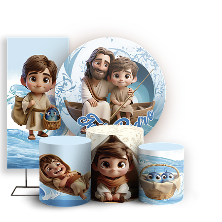 Capas Painel Redondo Trio Cilindro e Faixa Lateral Sublimado - Tu Es Pedro