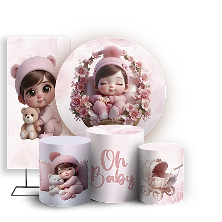 Capas Painel Redondo Trio Cilindro e Faixa Lateral Sublimado - Oh Baby