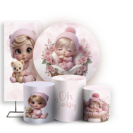 Capas Painel Redondo Trio Cilindro e Faixa Lateral Sublimado - Oh Baby