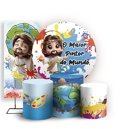 Capas Painel Redondo Trio Cilindro e Faixa Lateral Sublimado - O Maior Pintor Do Mundo