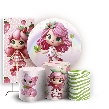 Capas Painel Redondo Trio Cilindro e Faixa Lateral Sublimado - Moranguinho