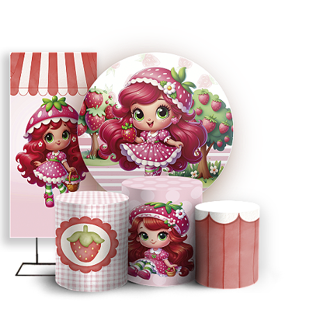 Capas Painel Redondo Trio Cilindro e Faixa Lateral Sublimado - Moranguinho