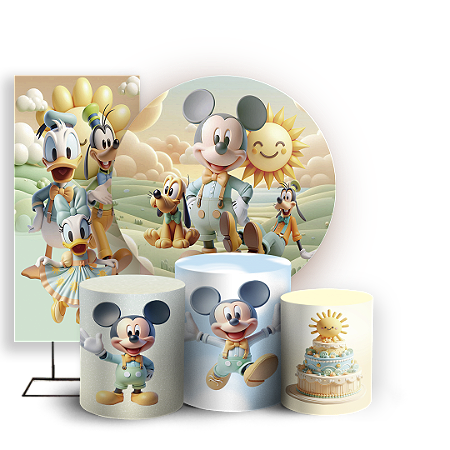 Capas Painel Redondo Trio Cilindro e Faixa Lateral Sublimado - Mickey