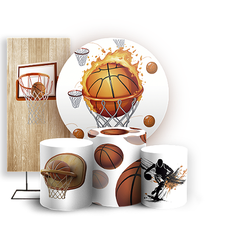 Capas Painel Redondo Trio Cilindro e Faixa Lateral Sublimado - Basquete