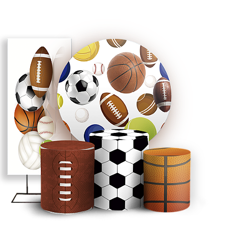 Capas Painel Redondo Trio Cilindro e Faixa Lateral Sublimado - Esportes Futebol Volei Basquete