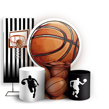 Capas Painel Redondo Trio Cilindro e Faixa Lateral Sublimado - Basquete