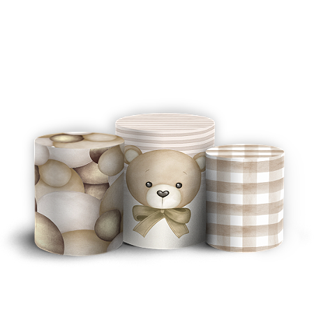 Capas Trio Cilindro Sublimado Vest Facil - Ursinho Bege