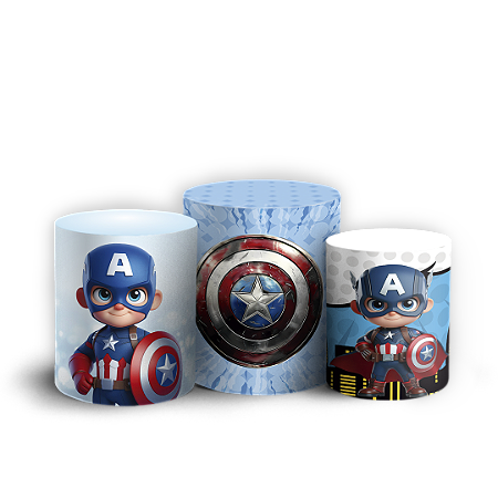 Capas Trio Cilindro Sublimado Vest Facil - Capitão América