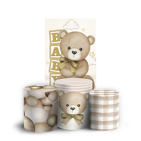 Capas Faixa Lateral e Trio Cilindro Sublimado Vest Facil - Ursinho Bege