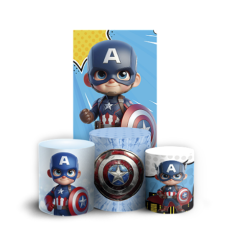 Capas Faixa Lateral e Trio Cilindro Sublimado Vest Facil - Capitão América