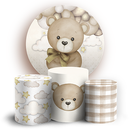 Capas Painel Redondo e Trio Cilindro Sublimado - Ursinho Bege