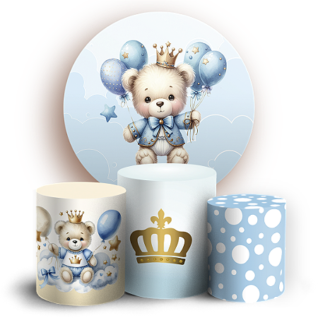 Capas Painel Redondo e Trio Cilindro Sublimado - Ursinho Azul