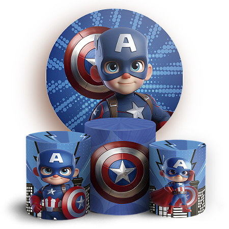 Capas Painel Redondo e Trio Cilindro Sublimado - Capitão América