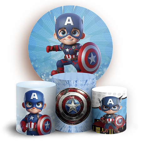 Capas Painel Redondo e Trio Cilindro Sublimado - Capitão América