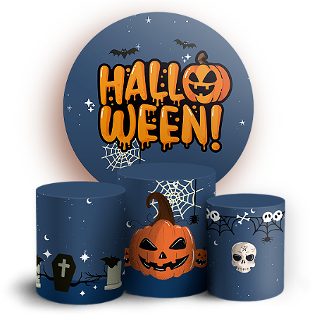 Capas Painel Redondo e Trio Cilindro Sublimado - Dia das Bruxas Halloween