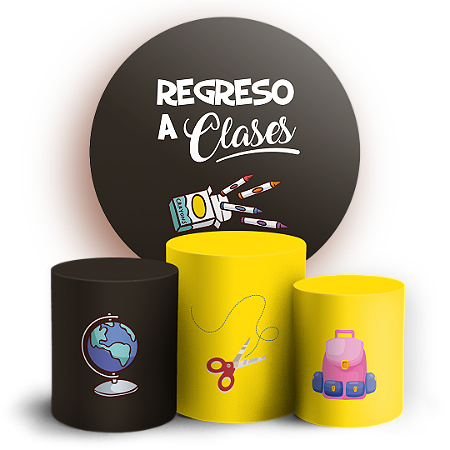 Capas Painel Redondo e Trio Cilindro Sublimado - Regreso a Clases ES