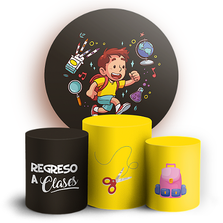 Capas Painel Redondo e Trio Cilindro Sublimado - Regreso a Clases ES
