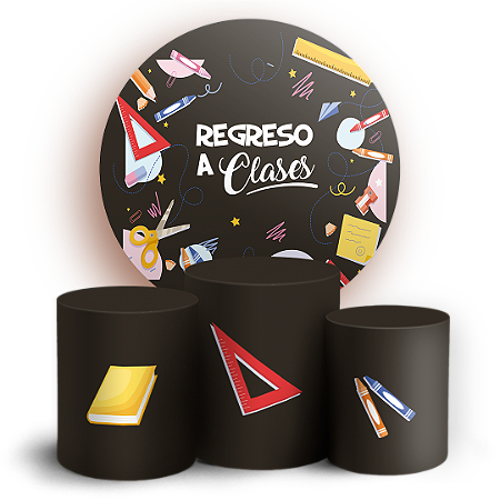 Capas Painel Redondo e Trio Cilindro Sublimado - Regreso a Clases ES