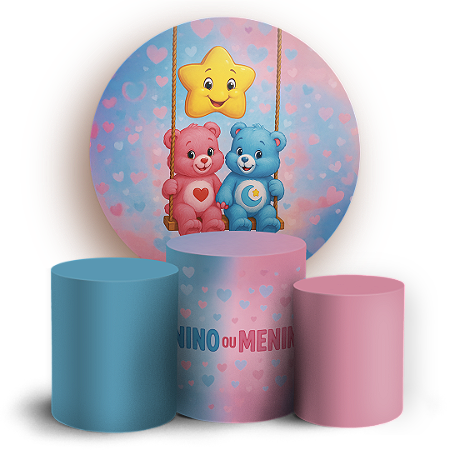 Capas Painel Redondo e Trio Cilindro Sublimado - Chá De Revelação Ursinhos