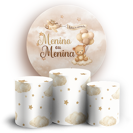 Capas Painel Redondo e Trio Cilindro Sublimado - Chá De Revelação Ursinhos