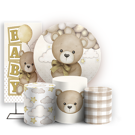 Capas Painel Redondo Trio Cilindro e Faixa Lateral Sublimado - Ursinho Bege