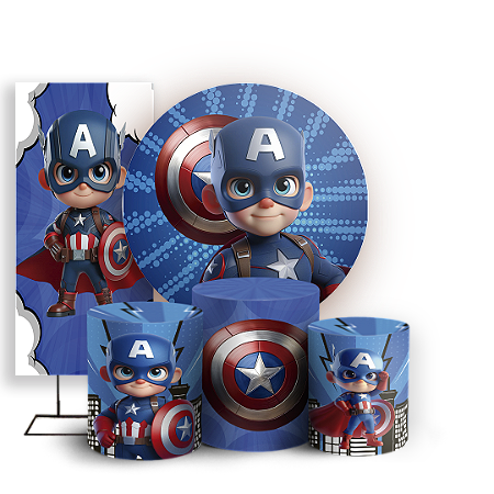 Capas Painel Redondo Trio Cilindro e Faixa Lateral Sublimado - Capitão América