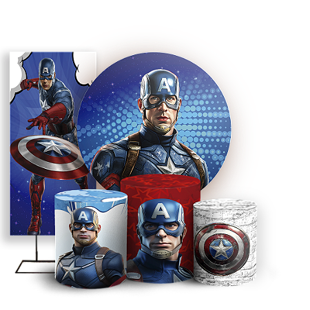 Capas Painel Redondo Trio Cilindro e Faixa Lateral Sublimado - Capitão América