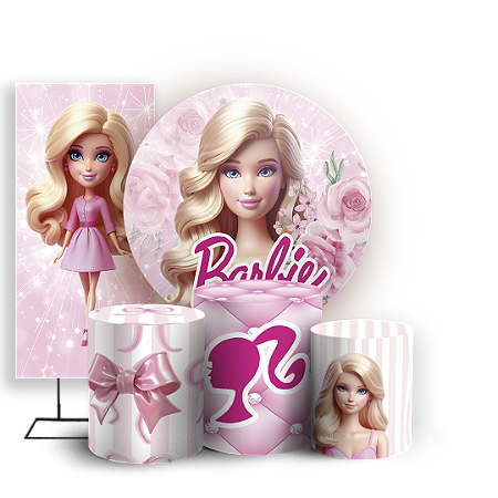 Capas Painel Redondo Trio Cilindro e Faixa Lateral Sublimado - Barbie