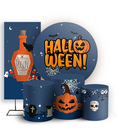 Capas Painel Redondo Trio Cilindro e Faixa Lateral Sublimado - Dia das Bruxas Halloween